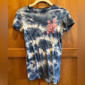 Blue Tie-Dye Shirt with Rose Design